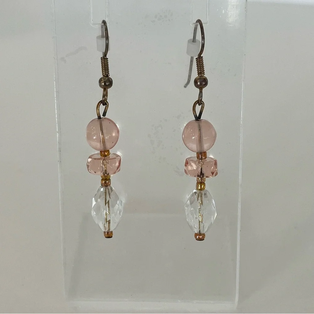 Pink and Clear Crystal Bead Earrings